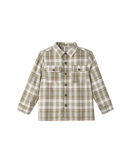 Rylee + Cru Pocketed Corduroy Shirt - Olive Dobby Plaid