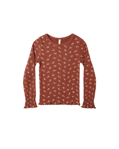 Rylee + Cru Ribbed Long Sleeve Top - Ruby Ditsy