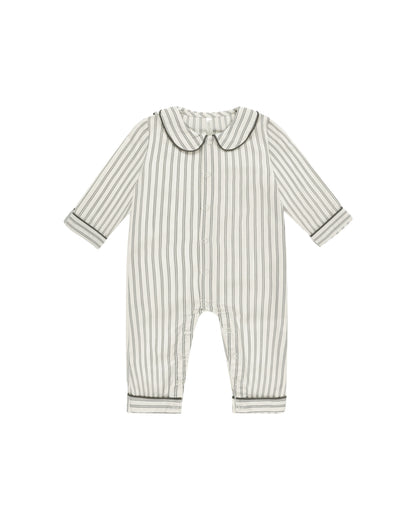 Rylee + Cru Baby Pajama Romper - Forest Pinstripe