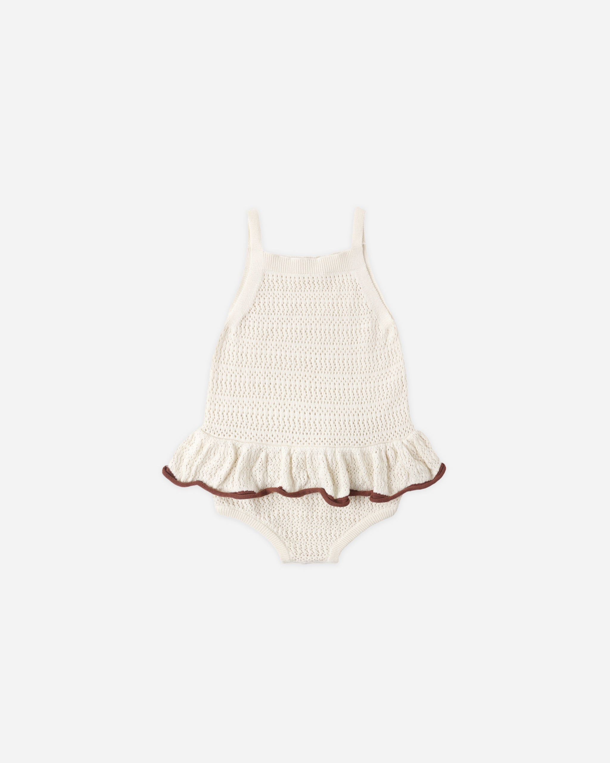 Rylee + Cru Crochet Ruffle Romper - Natural