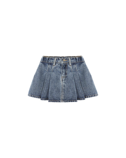 Rylee + Cru Pleated Denim Skirt - Indigo Denim