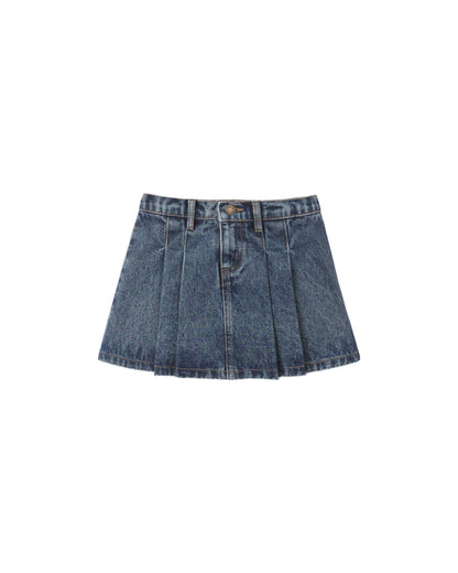Rylee + Cru Pleated Denim Skirt - Indigo