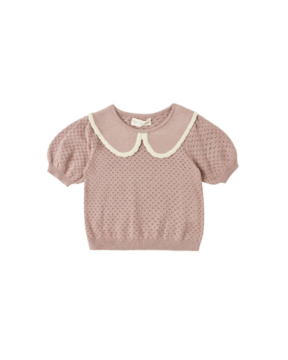 Rylee + Cru Pointelle Collared Top - Rosewood