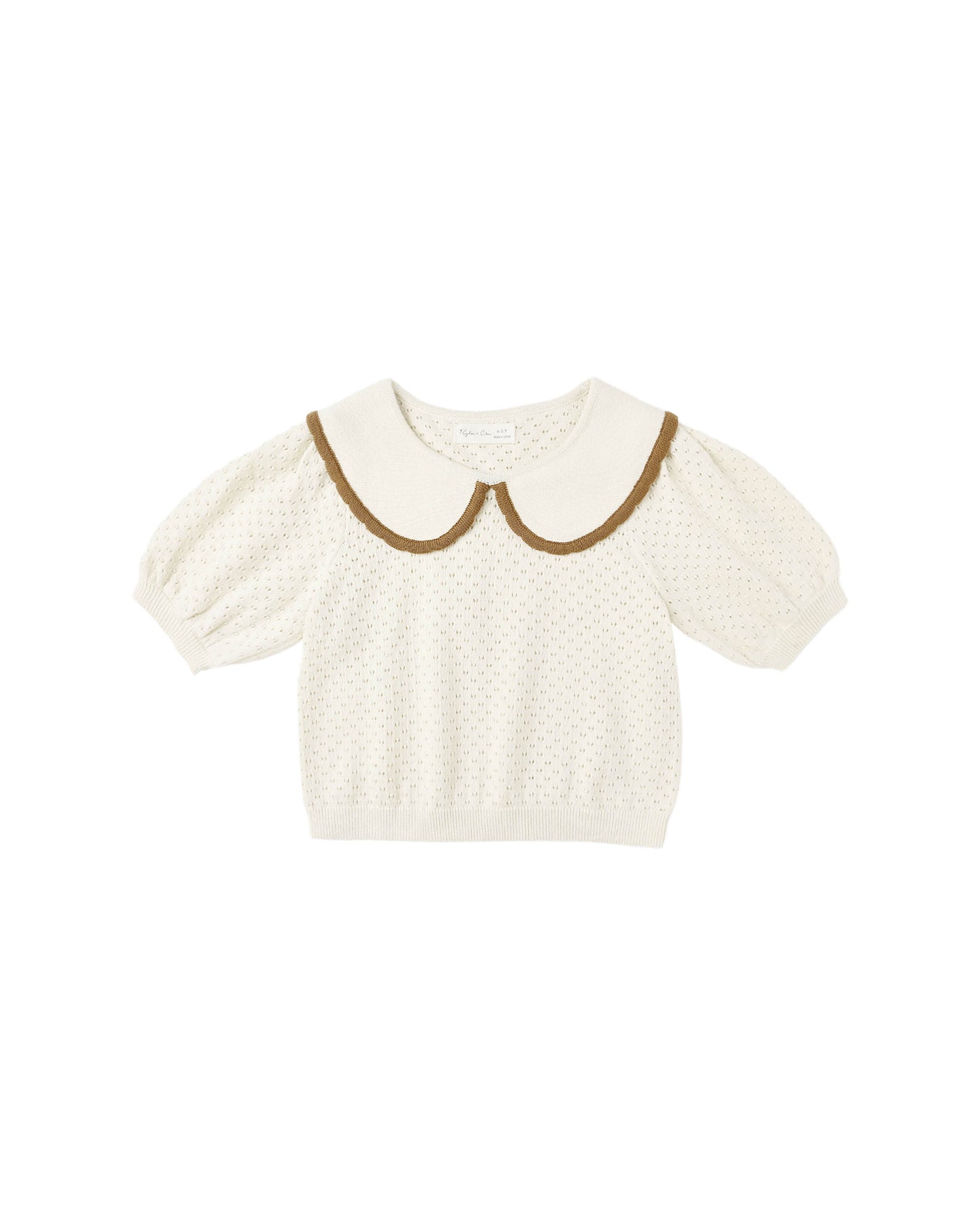 Rylee + Cru Pointelle Collared Top - Natural