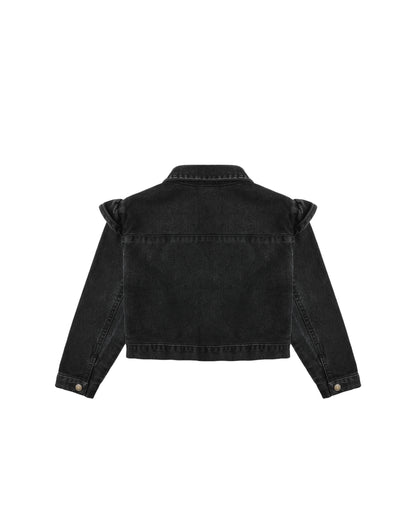 Rylee + Cru Ruffle Denim Jacket - Washed Black
