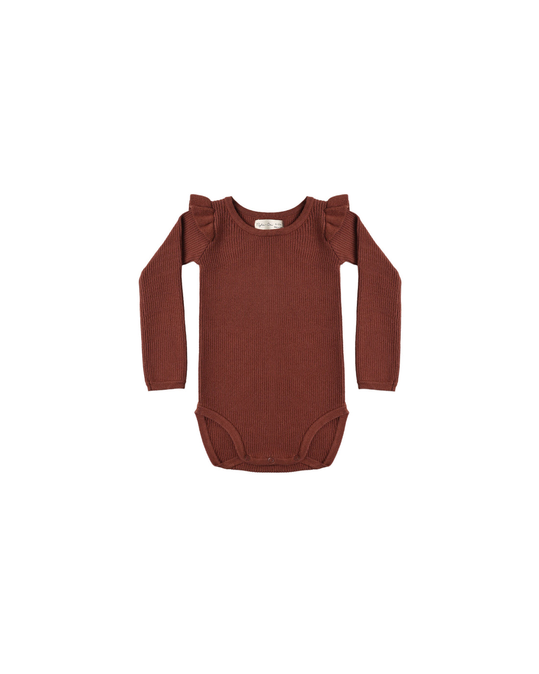 Rylee + Cru Shoulder Ruffle Bodysuit - Brick