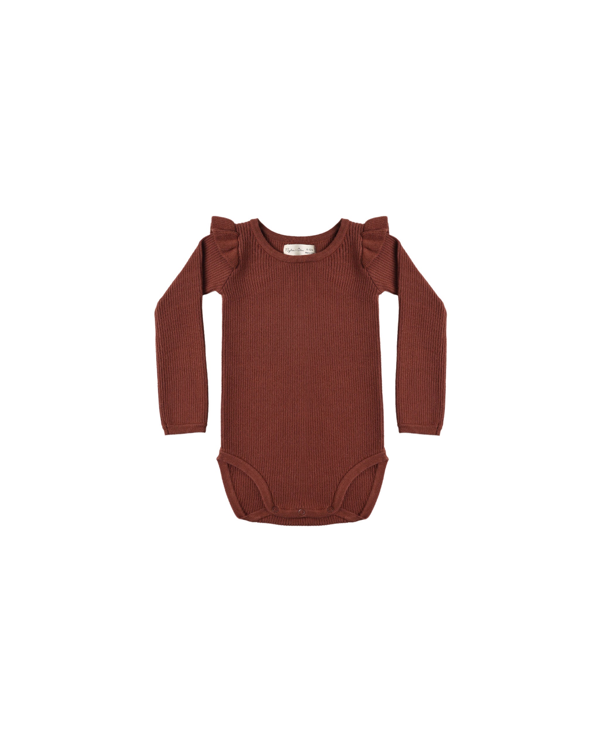 Rylee + Cru Shoulder Ruffle Bodysuit - Brick