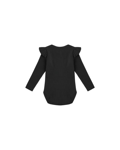 Rylee + Cru Shoulder Ruffle Bodysuit - Black