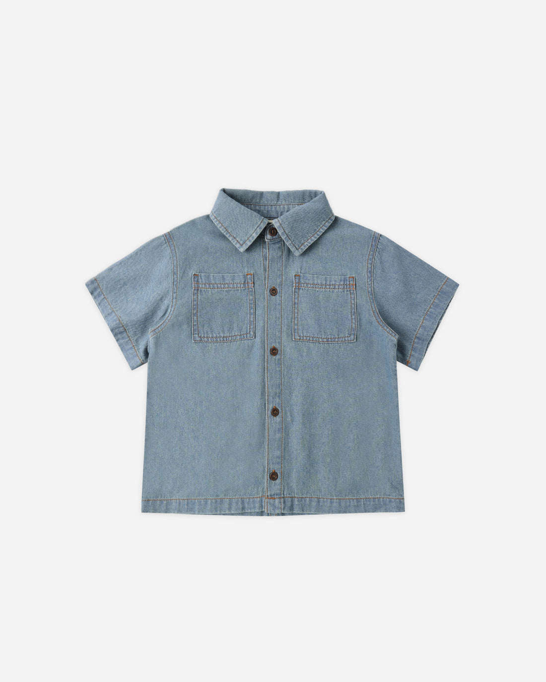 Rylee + Cru Denim Short Sleeve Overshirt - Washed Blue