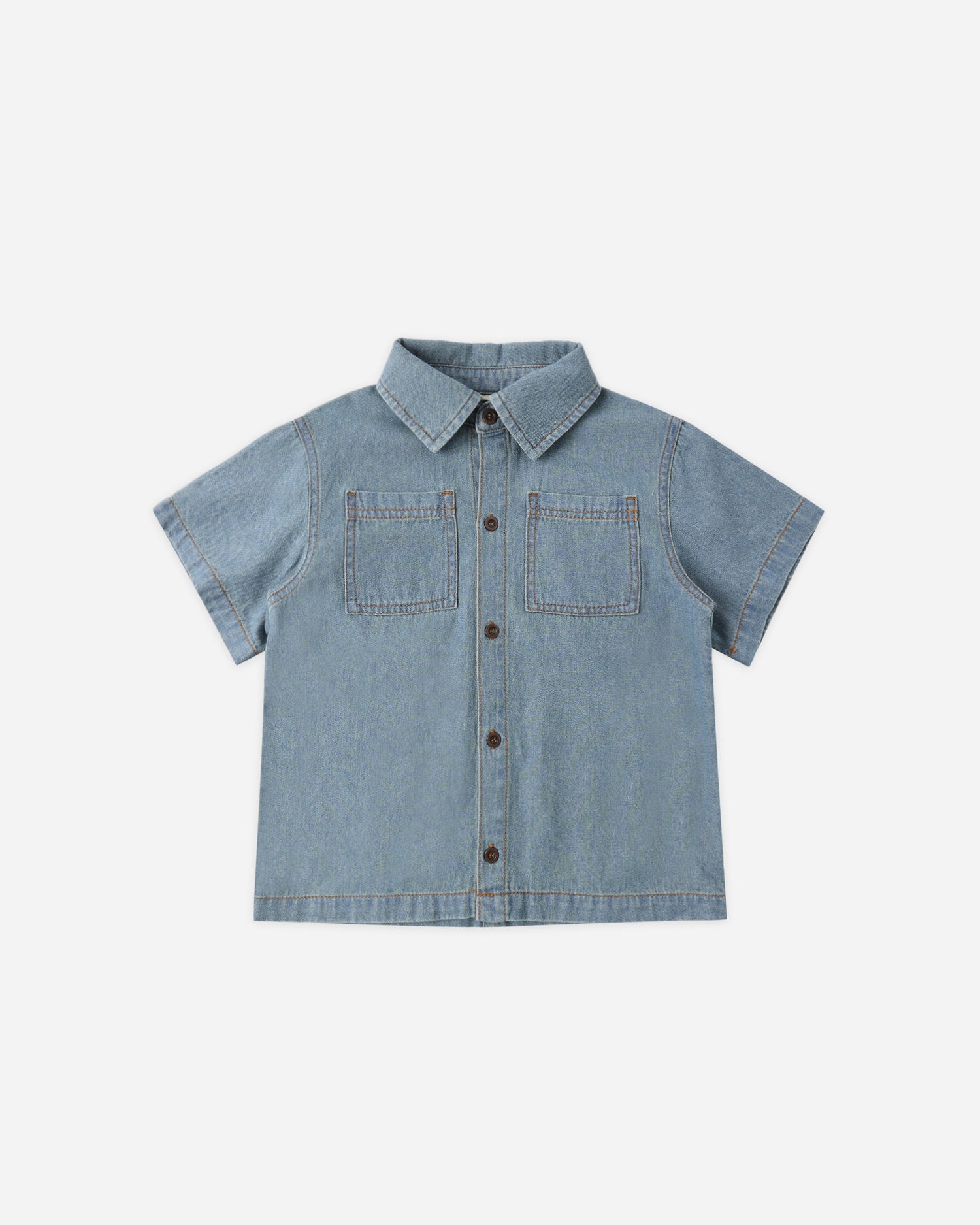 Rylee + Cru Denim Short Sleeve Overshirt - Washed Blue