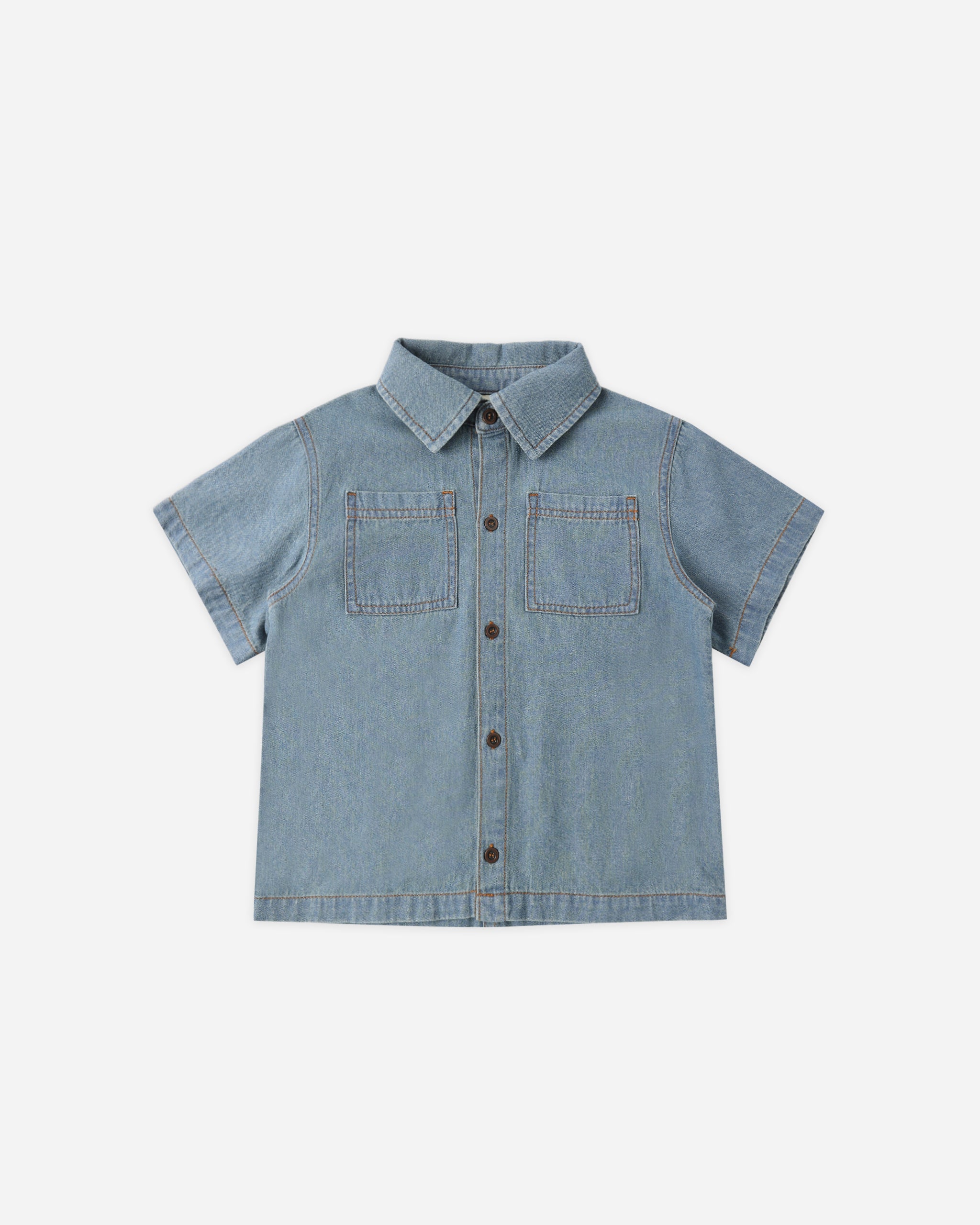 Rylee + Cru Denim Short Sleeve Overshirt - Washed Blue