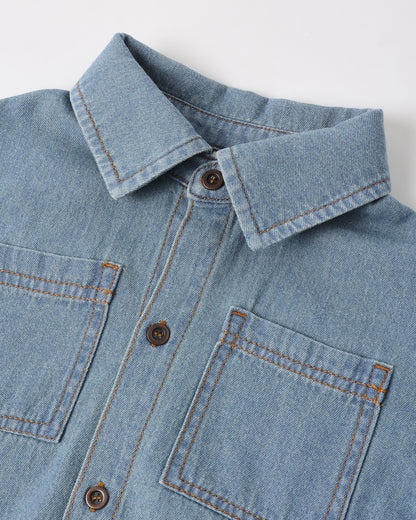 Rylee + Cru Denim Short Sleeve Overshirt - Washed Blue