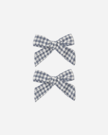 Rylee + Cru Bows, Set Of 2 - Marine Gingham