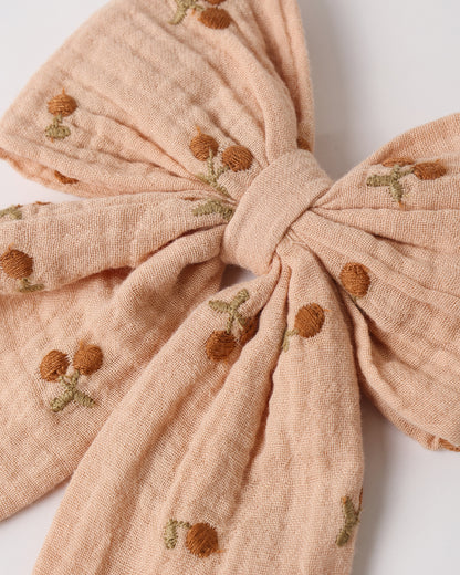 Rylee + Cru Oversized Bow - Cherry Embroidery