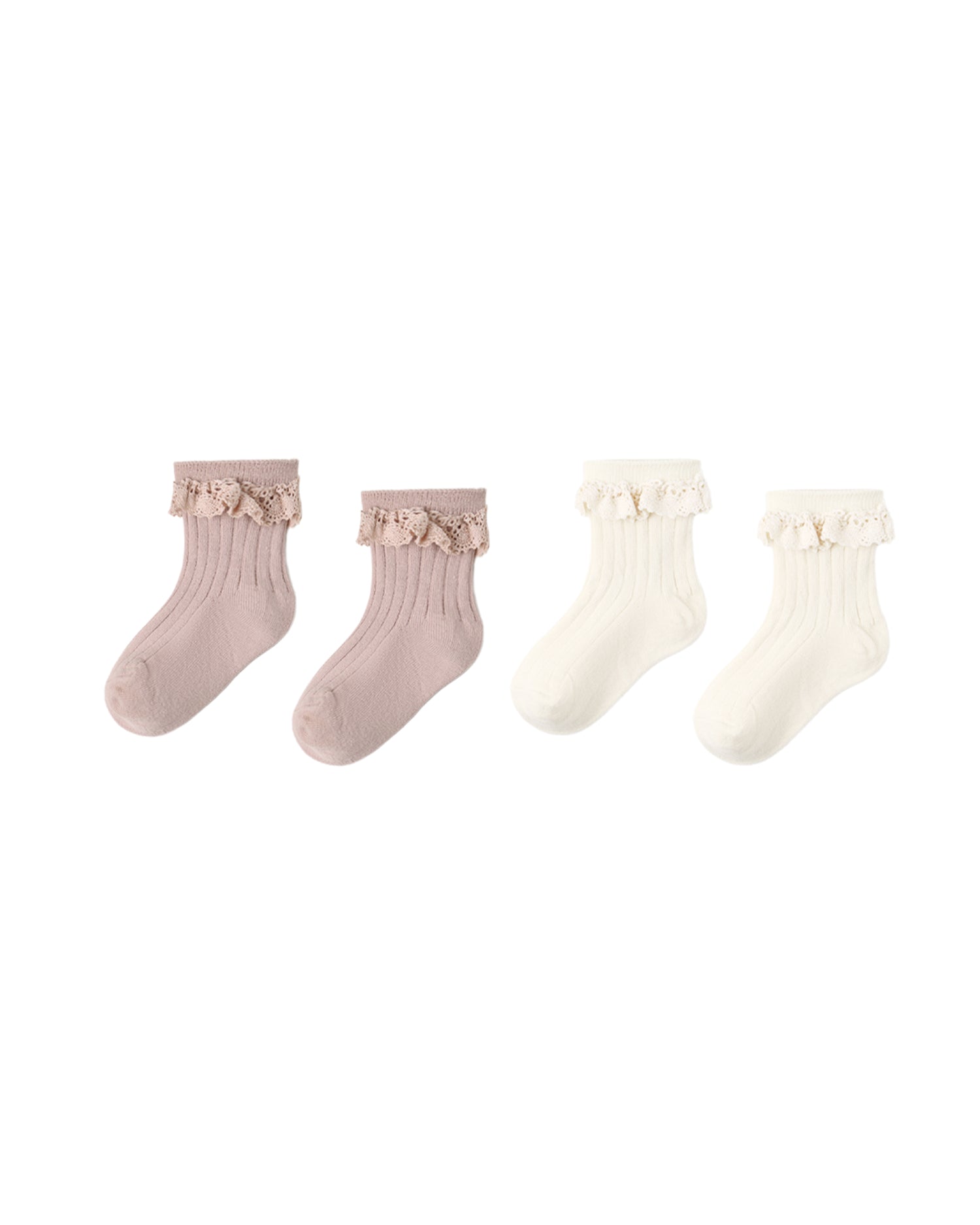 Rylee + Cru Lace Trim Socks, 2 Pack - Rosewood, Natural