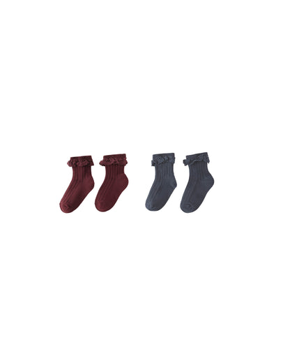 Rylee + Cru Lace Trim Socks, 2-Pack - Burgundy, Navy