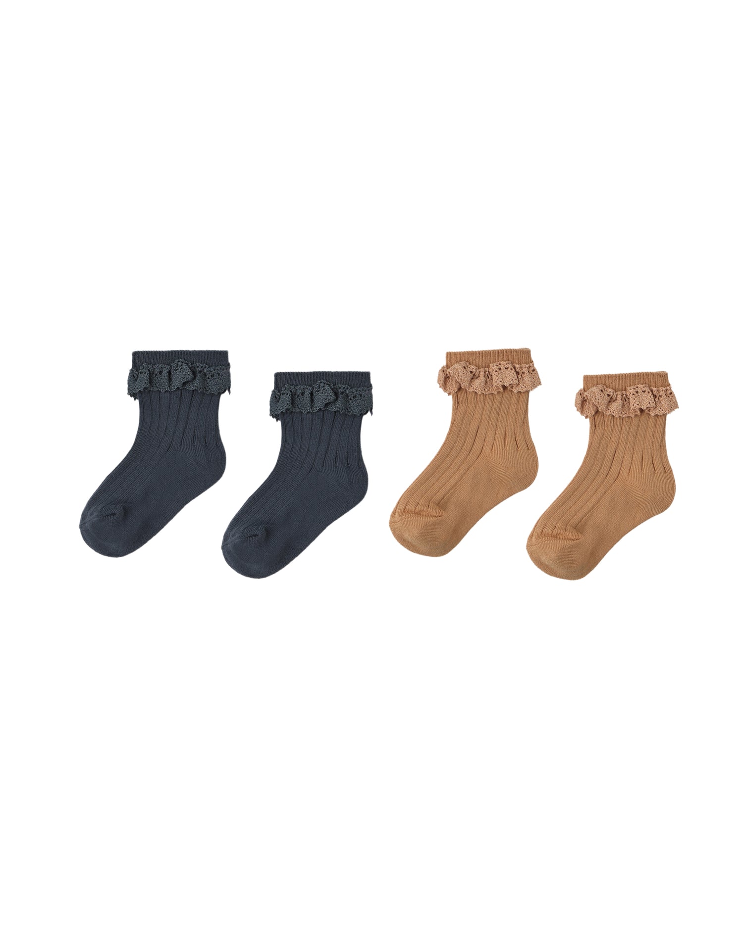Rylee + Cru Lace Trim Socks, 2 Pack - Fawn, Midnight