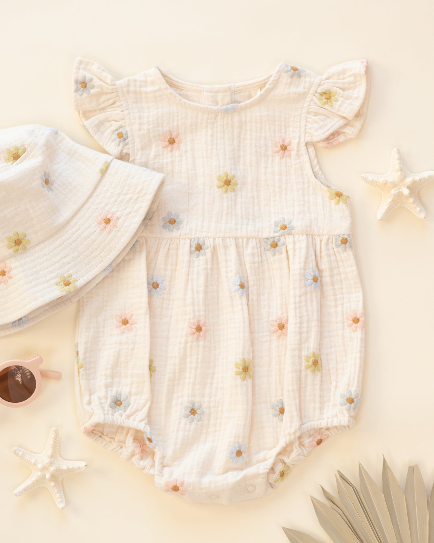 Rylee + Cru Amelia Romper - Embroidered Daisies