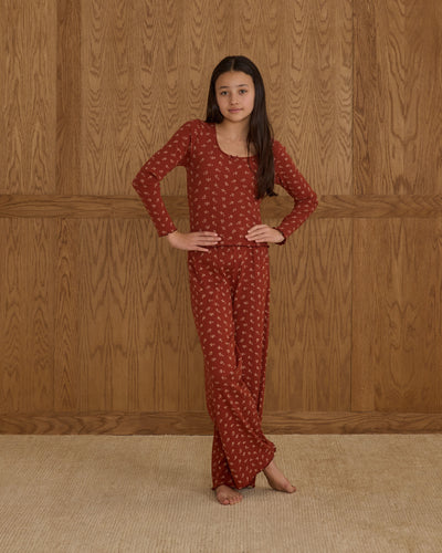 Rylee + Cru Teen Ribbed Lounge Set - Ruby Ditsy