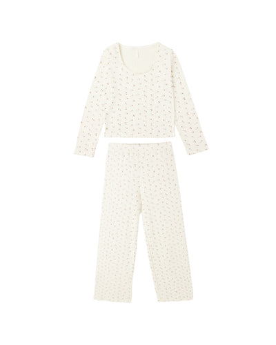 Rylee + Cru Teen Ribbed Lounge Set - Natural Ditsy