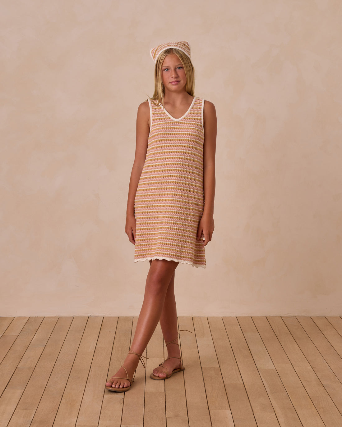 Rylee + Cru Teen Crochet Tank Mini Dress - Pink Stripe
