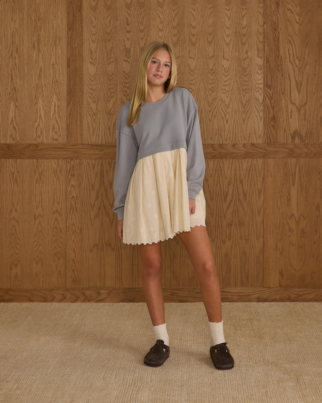 Rylee + Cru Teen Sweatshirt Dress - Dusty Blue