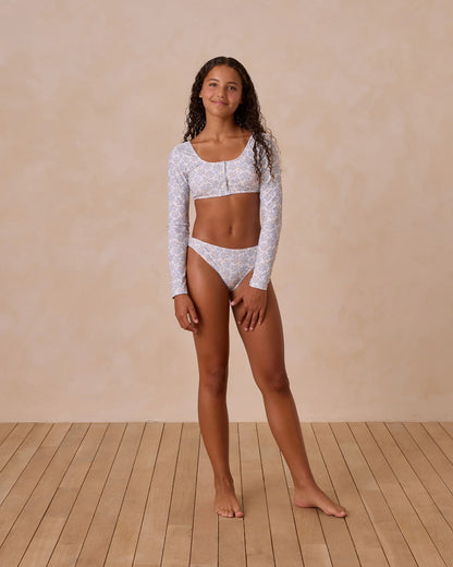 Rylee + Cru Teen Rashguard Bikini Set - Blue Ditsy