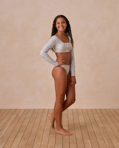 Rylee + Cru Teen Rashguard Bikini Set - Blue Ditsy