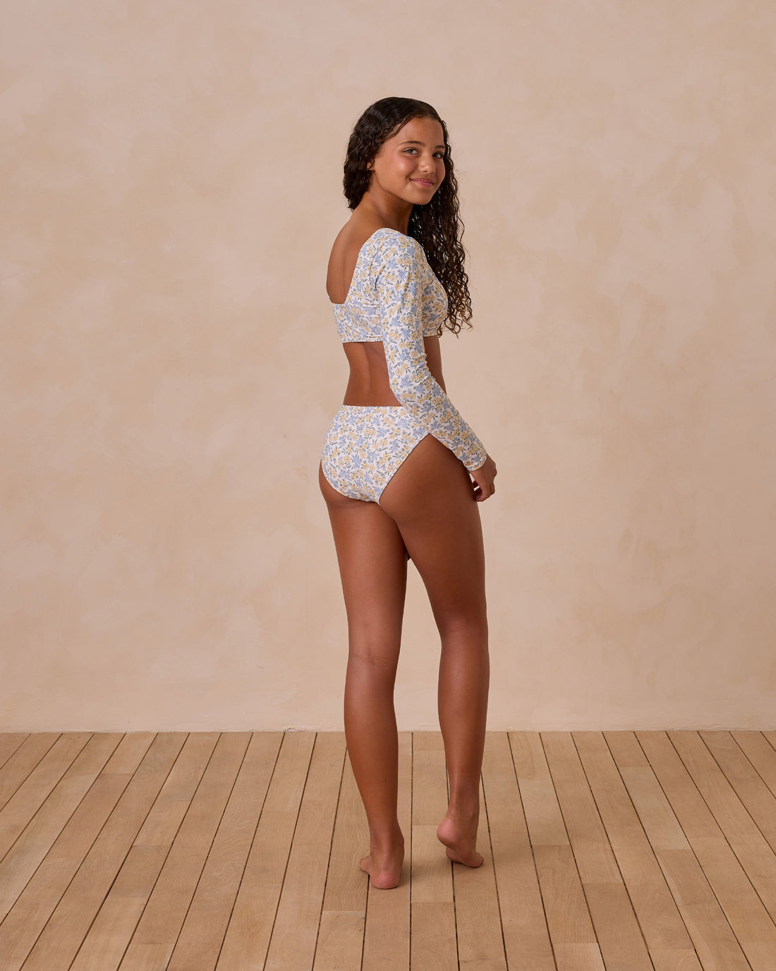 Rylee + Cru Teen Rashguard Bikini Set - Blue Ditsy