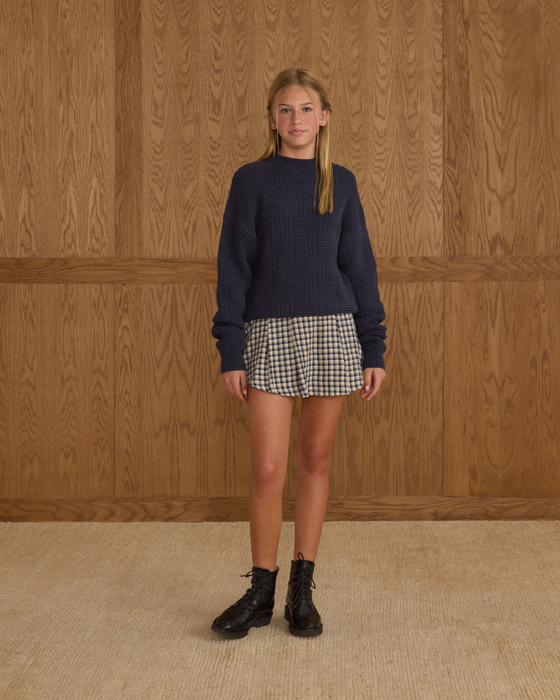 Rylee + Cru Teen Pleated Skirt - Navy Check