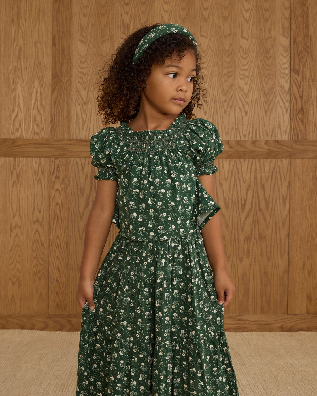 Rylee + Cru Padded Headband - Green Ditsy