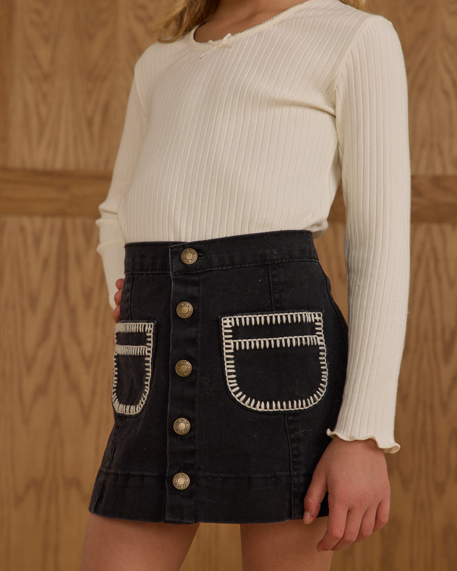 Rylee + Cru Teen Denver Mini Skirt - Washed Black