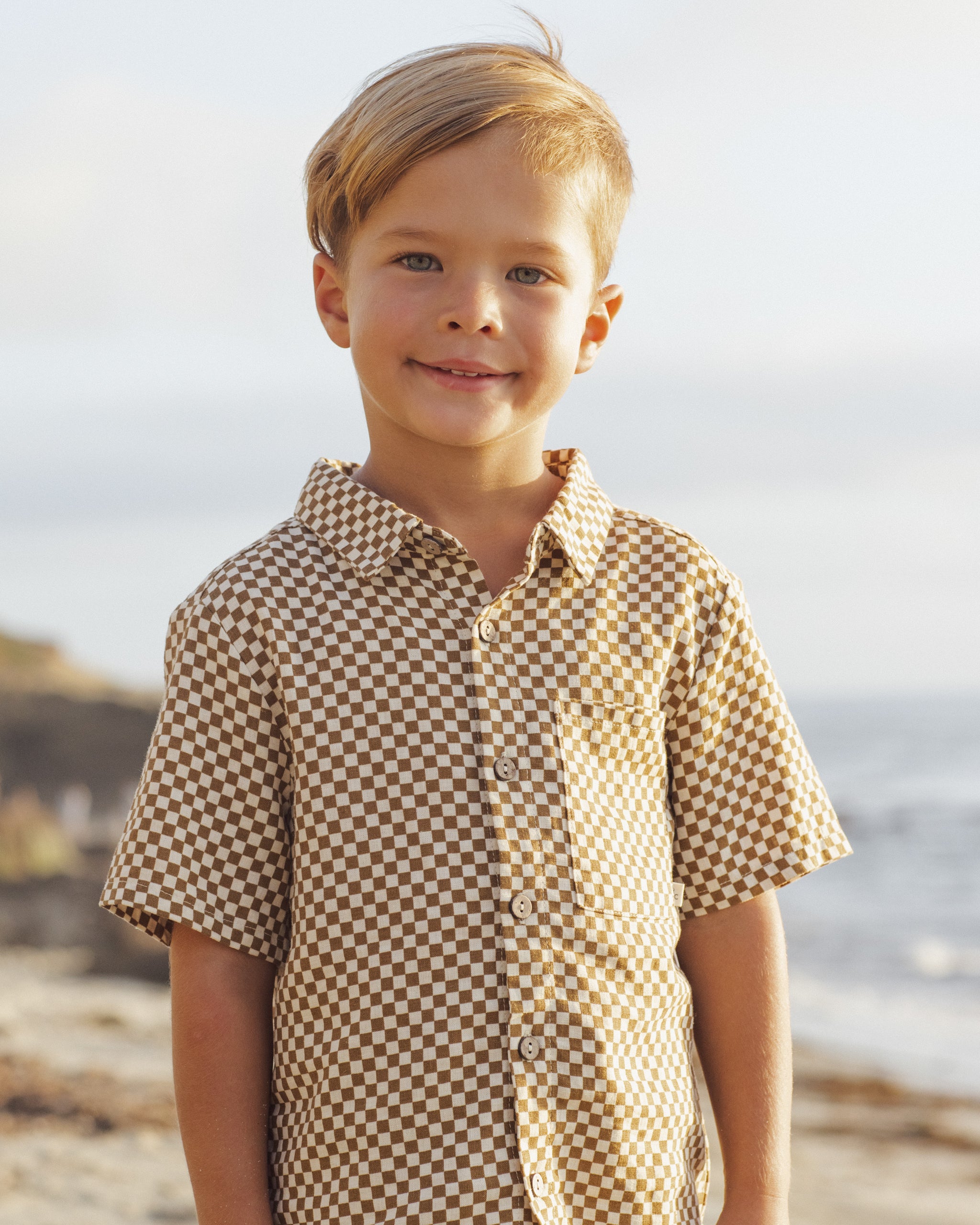 Rylee + Cru Collared Short Sleeve Shirt - Ocre Check