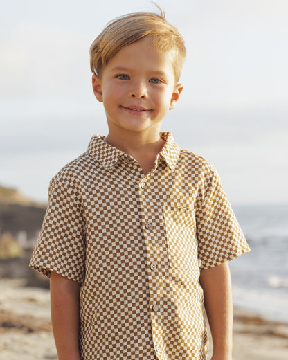 Rylee + Cru Collared Short Sleeve Shirt - Ocre Check