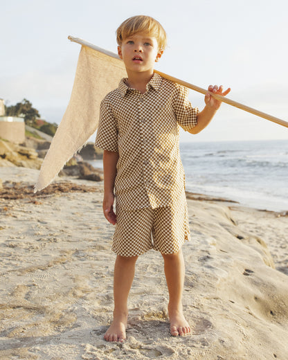 Rylee + Cru Collared Short Sleeve Shirt - Ocre Check