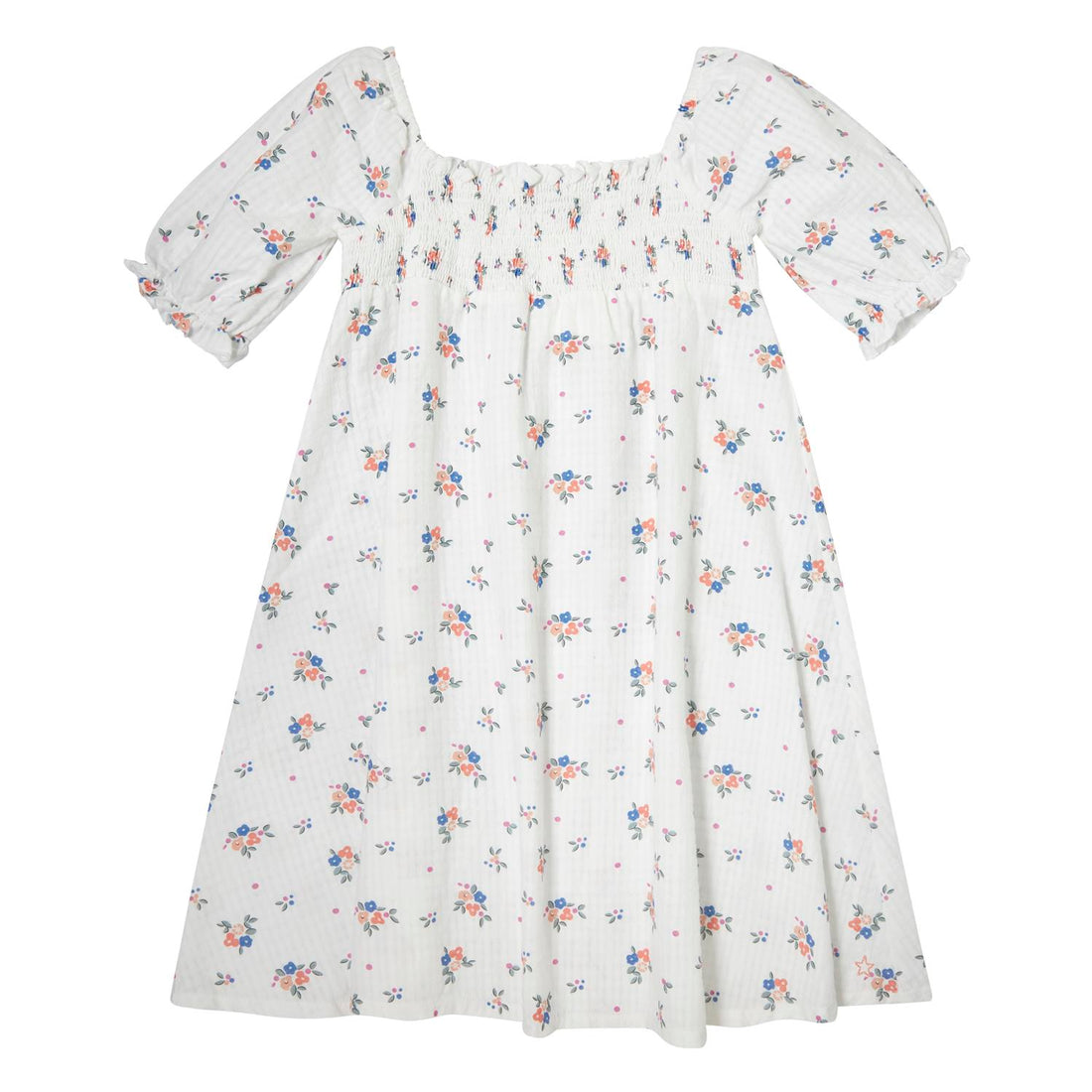 Tocoto Vintage Balloon Sleeve Flowers Midi Dress - Off White