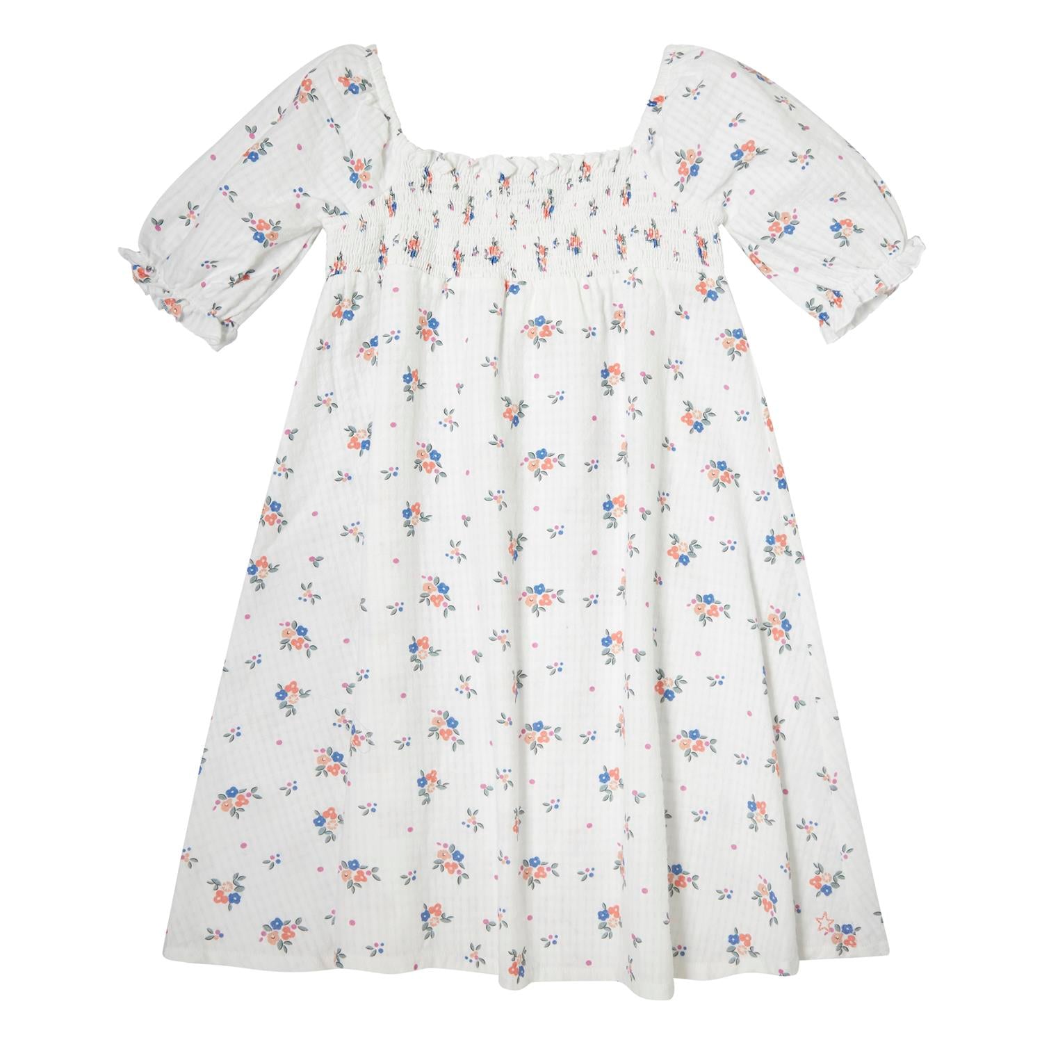 Tocoto Vintage Balloon Sleeve Flowers Midi Dress - Off White