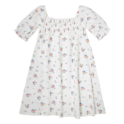 Tocoto Vintage Balloon Sleeve Flowers Midi Dress - Off White