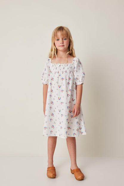 Tocoto Vintage Balloon Sleeve Flowers Midi Dress - Off White