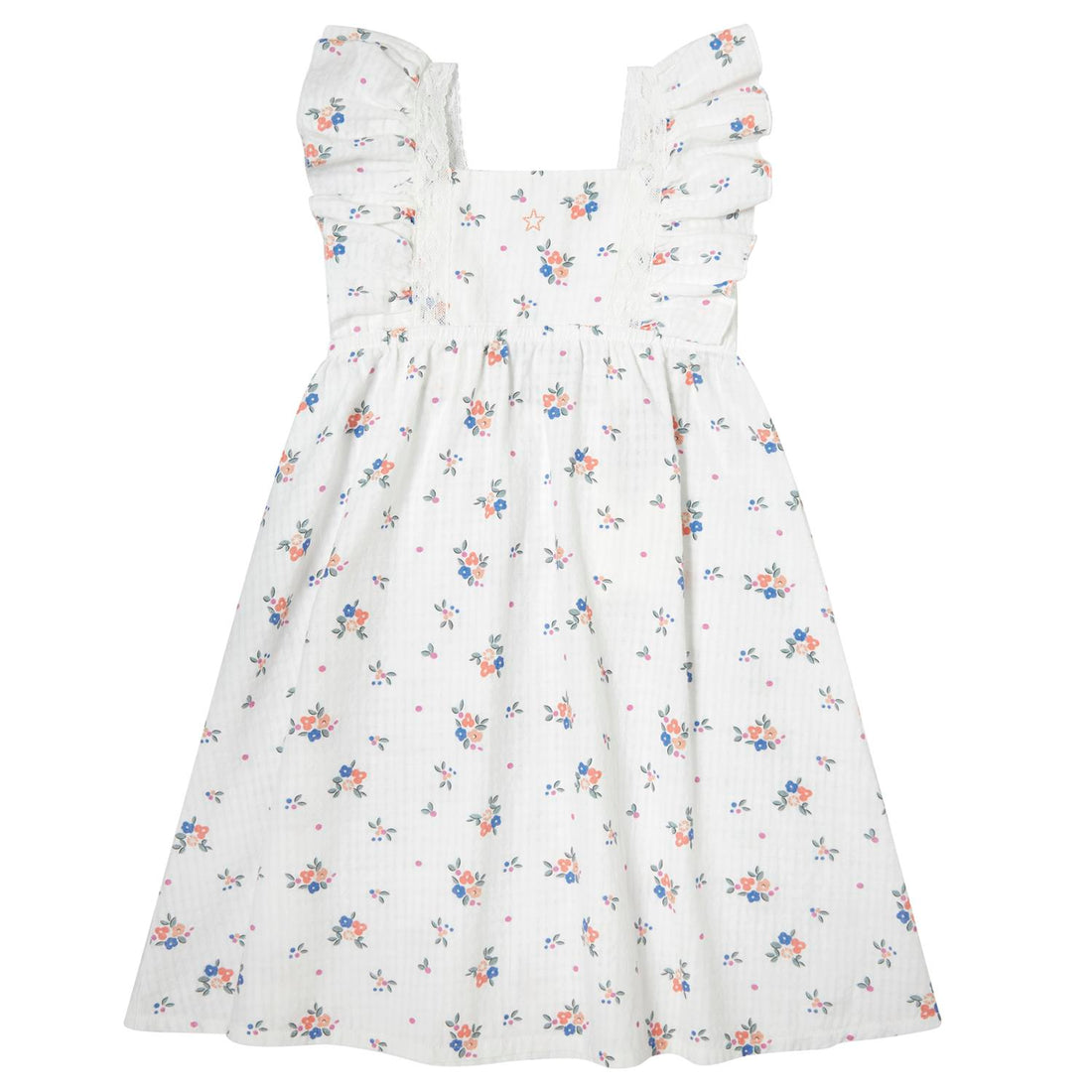Tocoto Vintage Flower Ruffled Straps Mini Dress - Off White