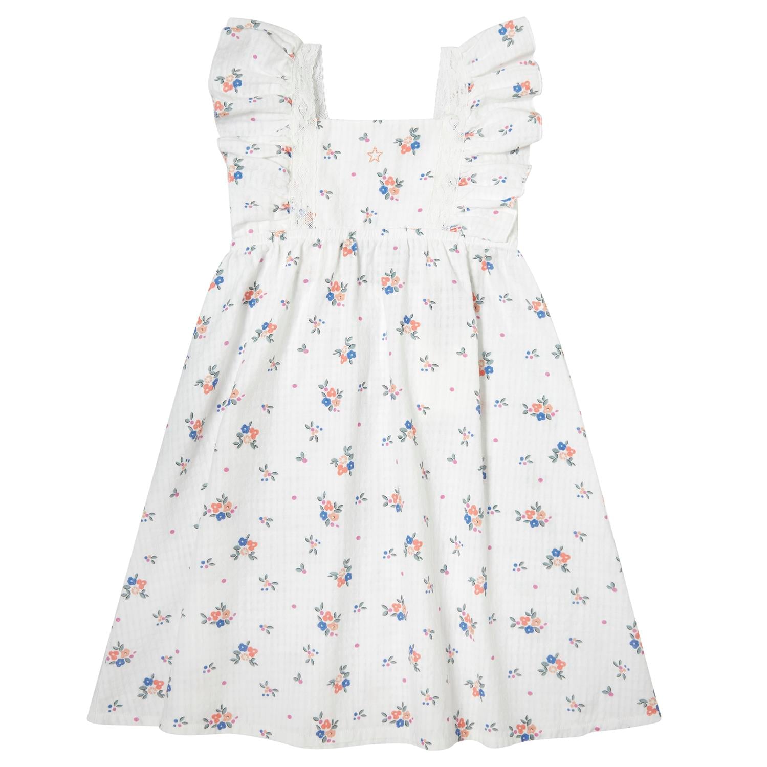 Tocoto Vintage Flower Ruffled Straps Mini Dress - Off White