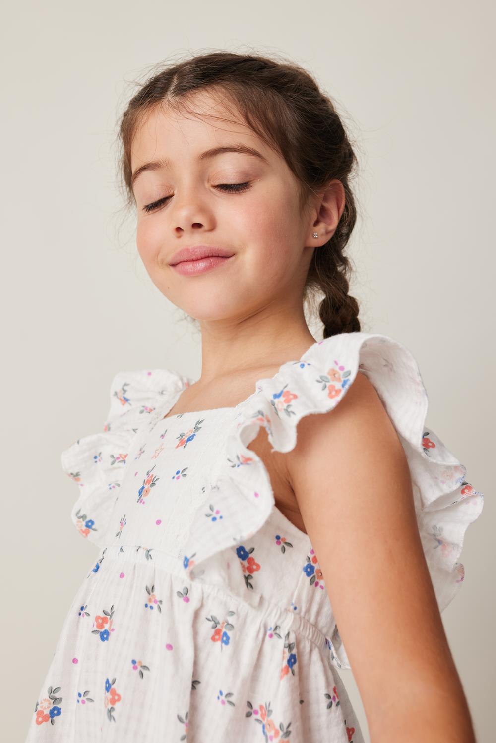 Tocoto Vintage Flower Ruffled Straps Mini Dress - Off White