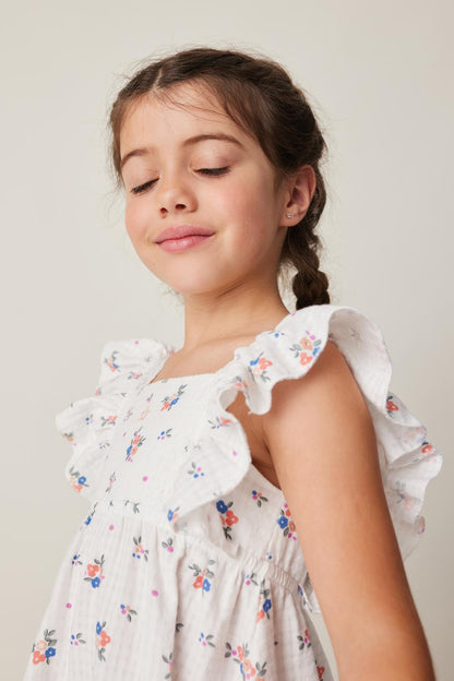 Tocoto Vintage Flower Ruffled Straps Mini Dress - Off White