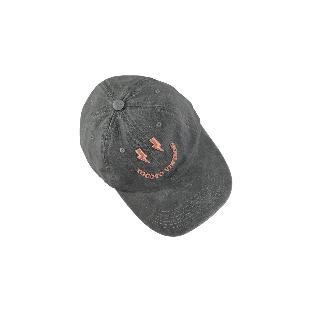 Tocoto Vintage Baseball Cotton Hat Embroidered Tocoto Smile Thunderbolt - Grey