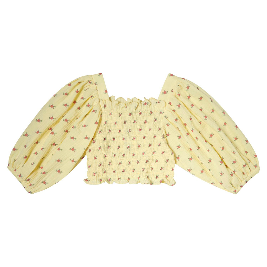 Tocoto Vintage Flower Print Honeycomb Balloon Sleeve Blouse - Yellow