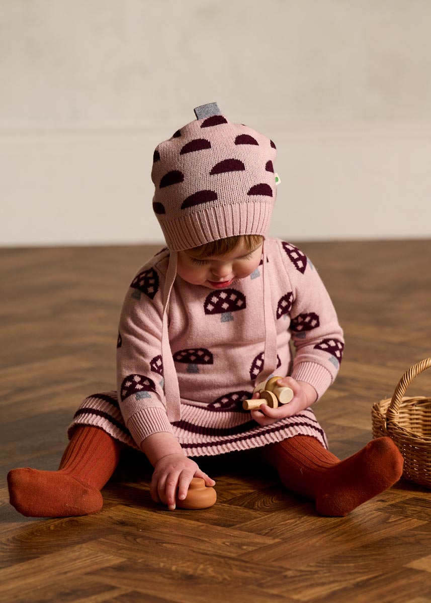 Bonnie Mob Sage Mushroom Knit  Baby Dress - Dusty Pink