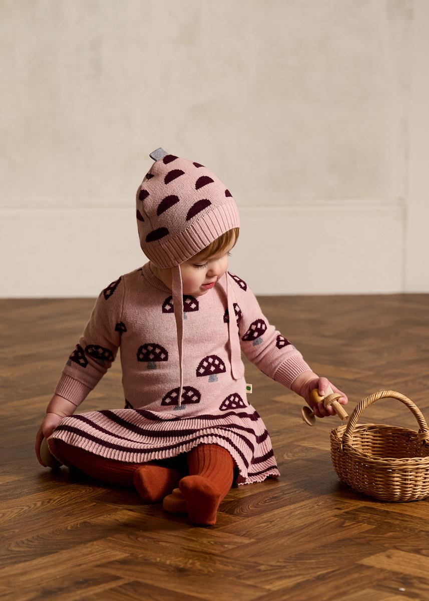 Bonnie Mob Sage Mushroom Knit  Baby Dress - Dusty Pink