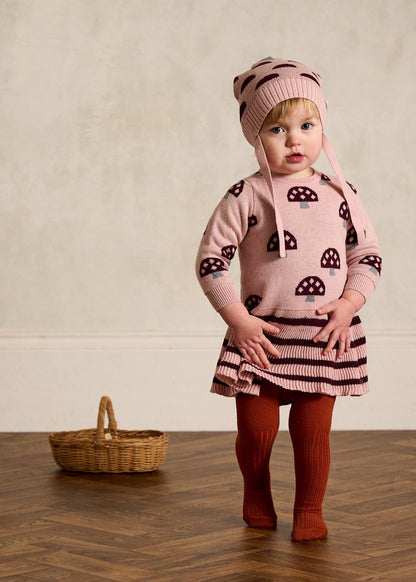 Bonnie Mob Sage Mushroom Knit Kids Dress - Dusty Pink