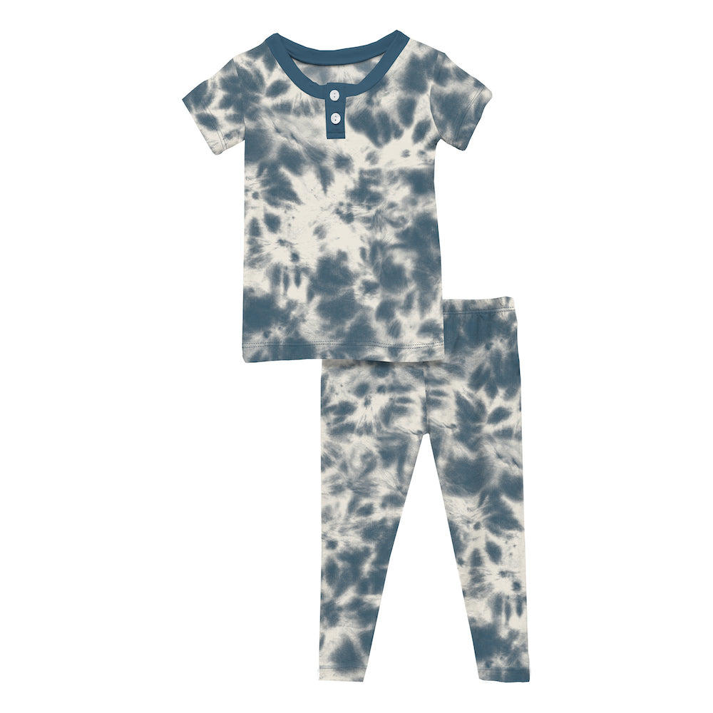 Kickee Pants Print Short Sleeve Henley Pajama Set - Deep Sea Tie Dye