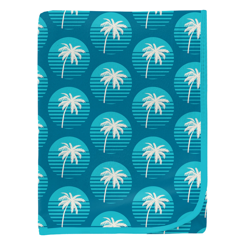 Kickee Pants Print Swaddling Blanket - Cerulean Blue Palm Tree Sun